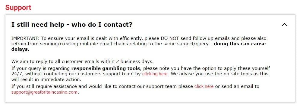 great britain casino customer support