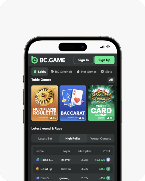 screenshot of bc.game lobby