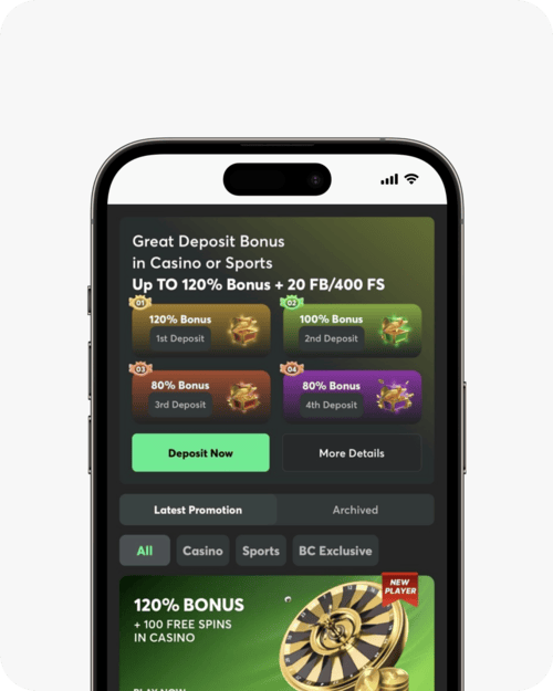 screenshot of bc.game promotions page