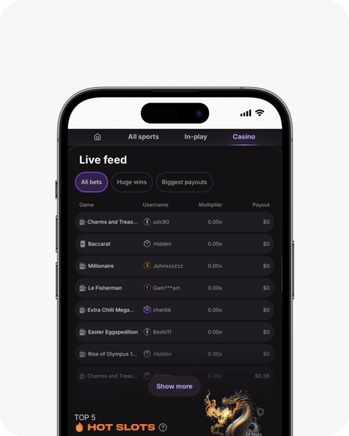 screenshot of cloudbet casino live feed