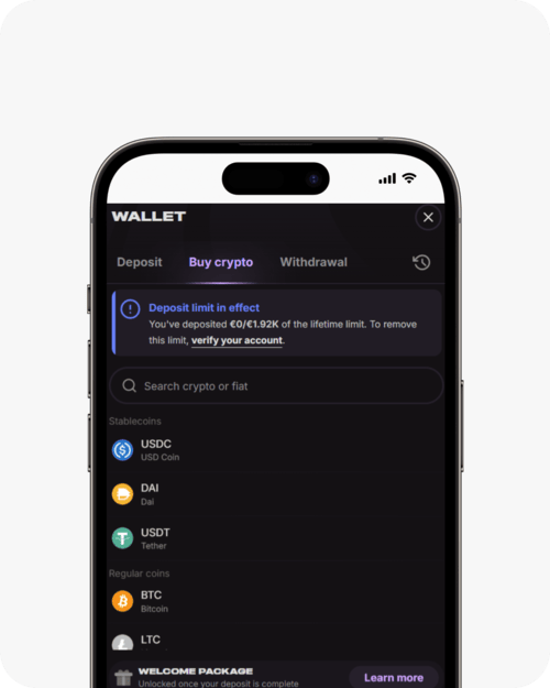 screenshot of cloudbet deposit page