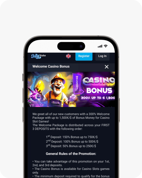 screenshot of mystake casino welcome bonus
