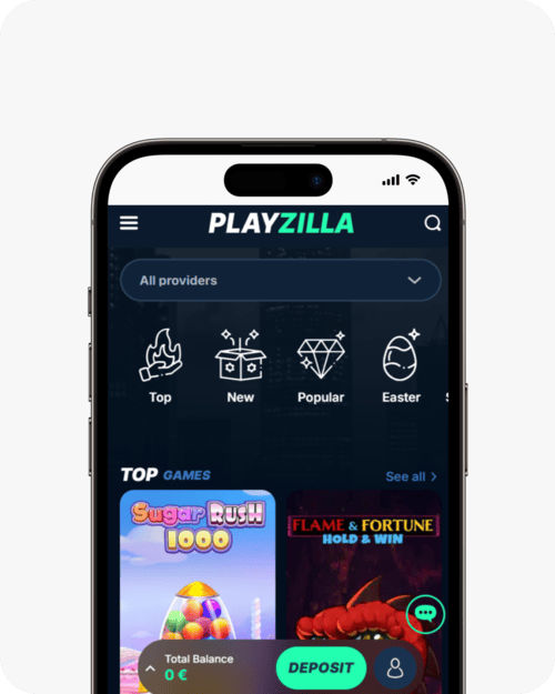 screenshot of playzilla casino homepage