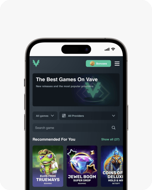 screenshot of vave casino