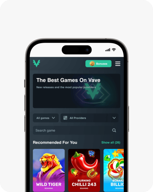screenshot of vave crypto casino