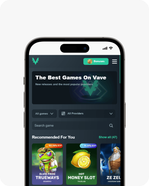 screenshot of vave casino