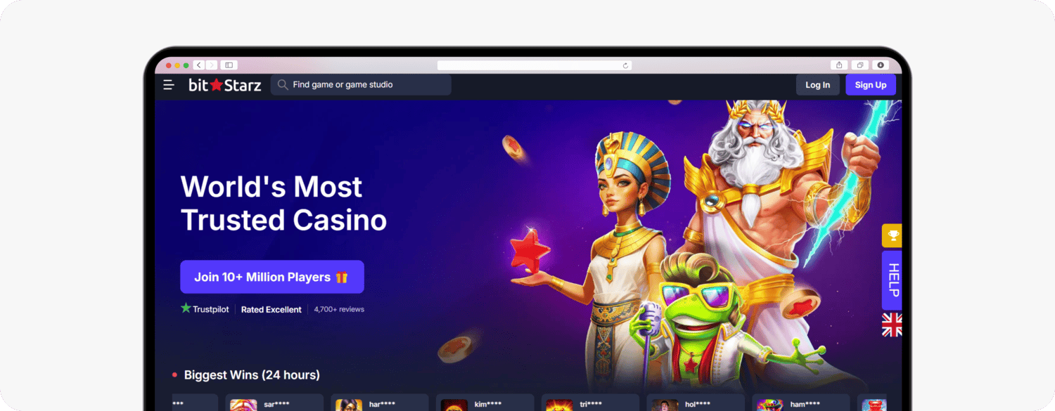 screenshot of bitstarz homepage