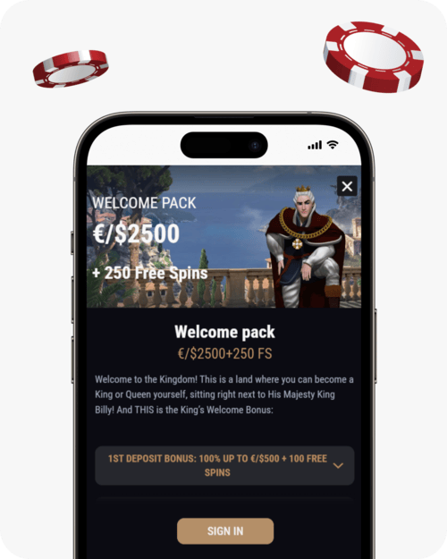 screenshot of king billy bonus page