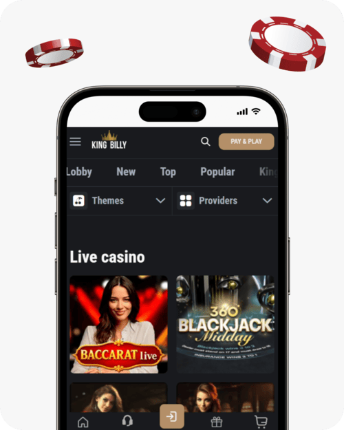 screenshot of king billy live casino page