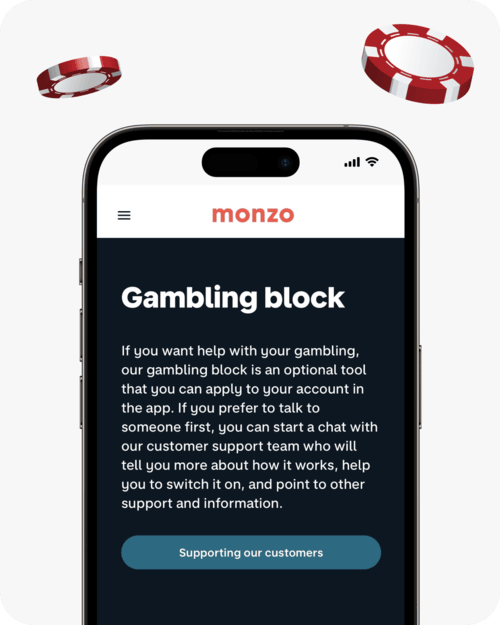screenshot of monzo gambling block page