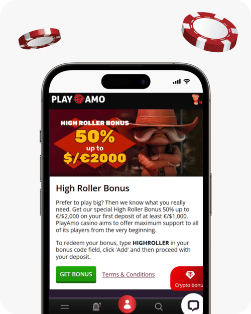 screenshot of playamo high roller bonus