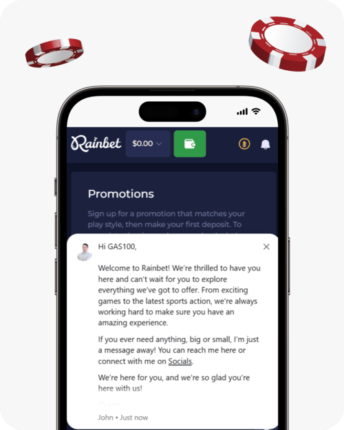 screenshot of rainbet new account notification