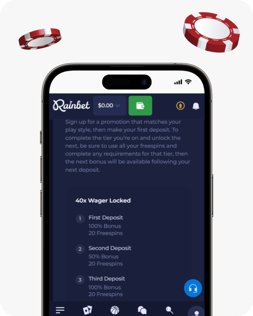 screenshot of rainbet welcome offer page