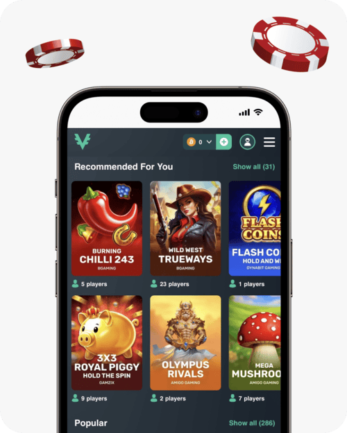 screenshot of vave casino slots page