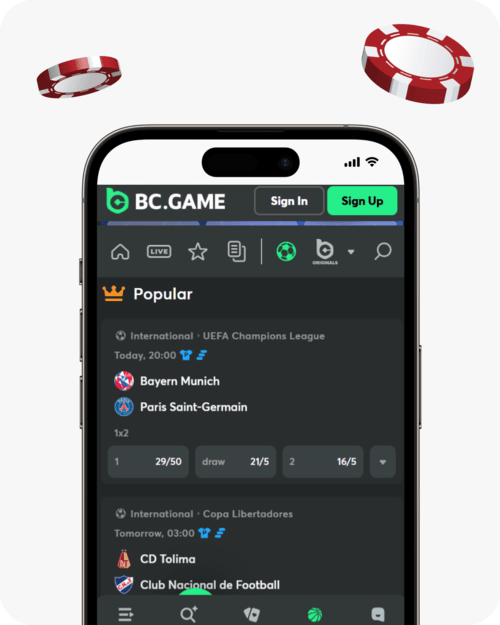 screenshot of bc.game football betting page
