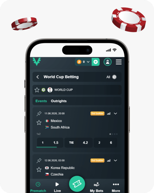 screenshot of vave world cup betting page