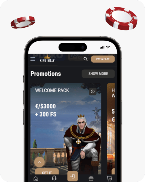 screenshot of king billy casino homepage